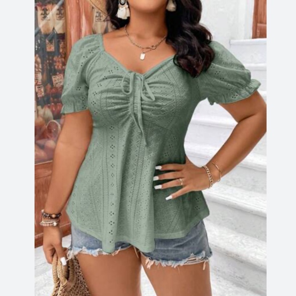 Floral Bow Detail Cottagecore Puff Sleeve Peplum Blouse SET OF 2 Shein Lot Tops - Picture 3 of 17